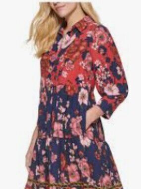 VINCE CAMUTO Womens colorful long  Sleeve Swing Dress SIZE 0